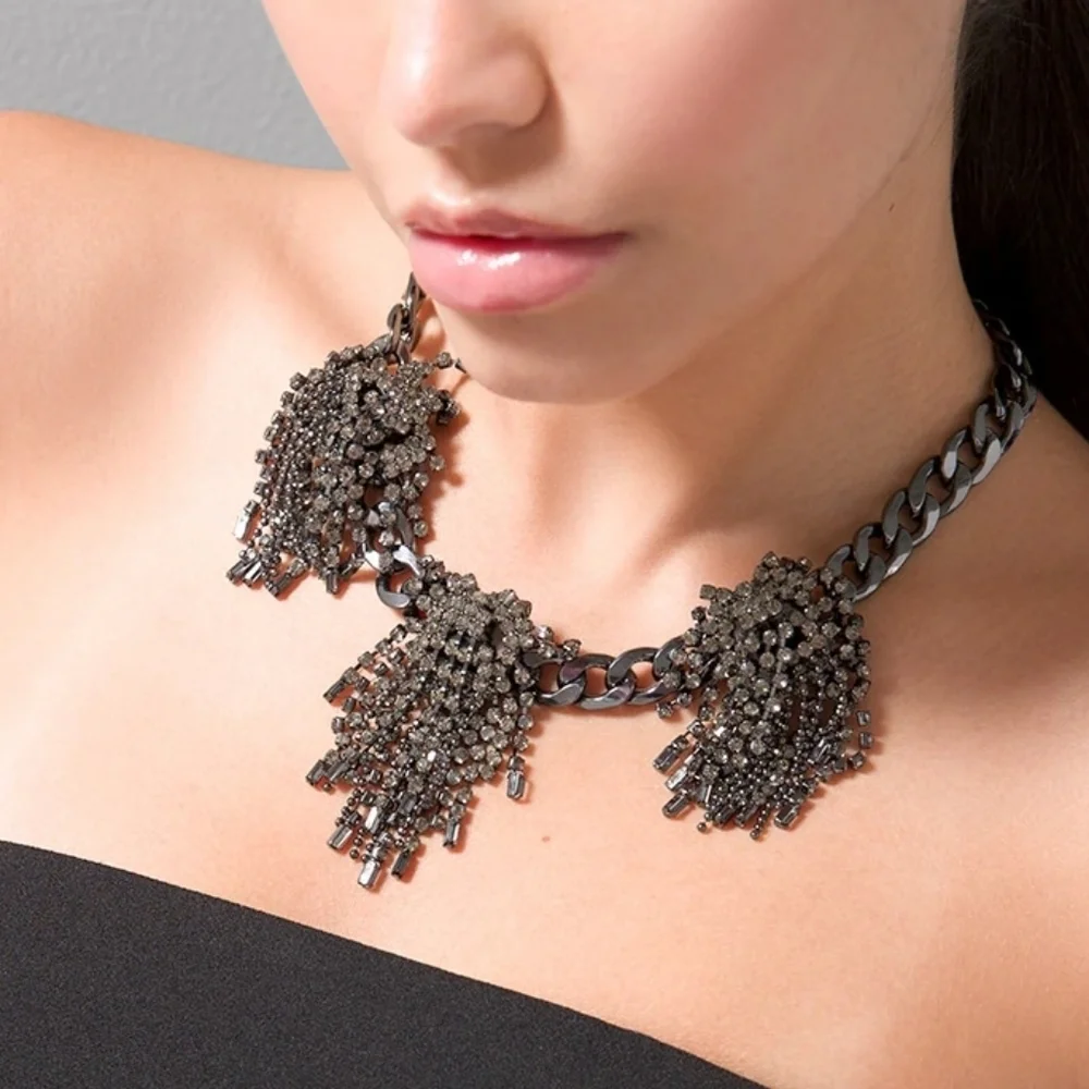 NWT WHBM Hematite Fringe Statement Necklace